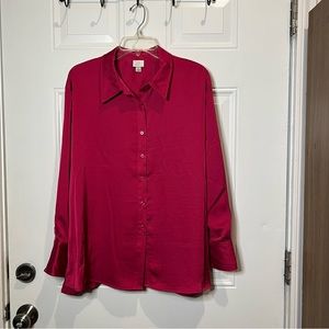 Dynamite Matisse Slim Satin Button Down Shirt Hyper Pink size L
